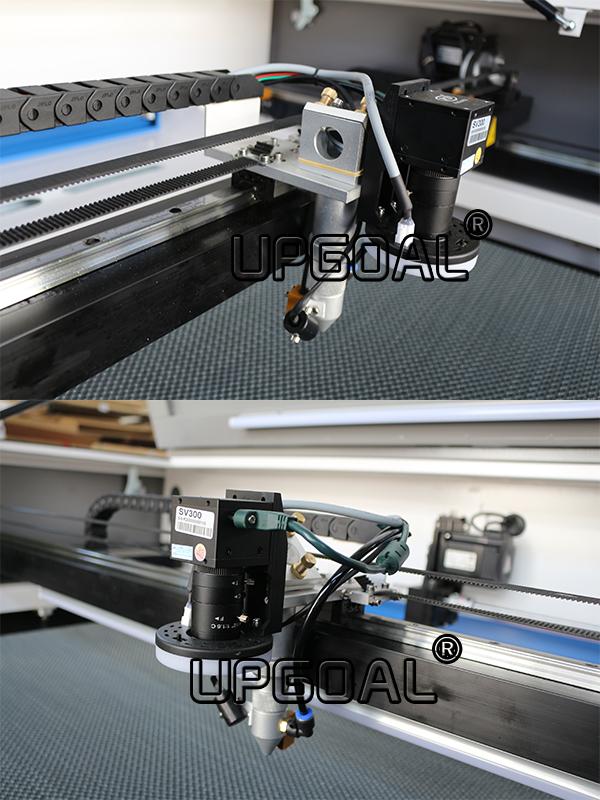 Machine with RUIDA CCD Camera auto positioning, can do visual positioning, trademark cutting, image analysis. support feature recognition position positioning and MARK point auxiliary position positioning function,  improves the working efficiency.  Multi-graphic positioning and cutting at any angle, automatic identification of defective products, can achieve the effect of cutting along the edge, no yellow, no black, no burn, multiple graphics positioning and cutting at the same time