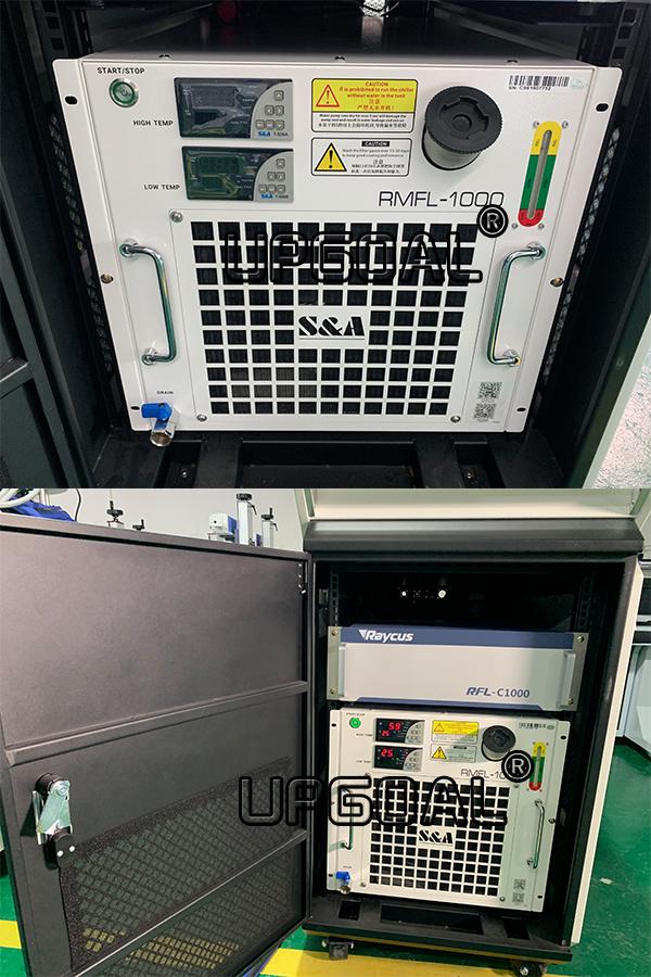 Industrial Water chiller (Teyu S& A brand, RMFL-1000/1500/2000): One of the biggest convenience of the machine is the inside water chiller. It saves a lot of the machine's dimension.It is constant temperature industrial type.