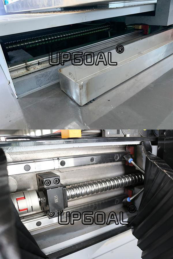  Equipped with  Hiwin Taiwan linear square guide rail for XYZ-axis, effectively improved the precision.  4. Three axis with precision lead ball screw transmission ensure the engraving speed and accuracy.