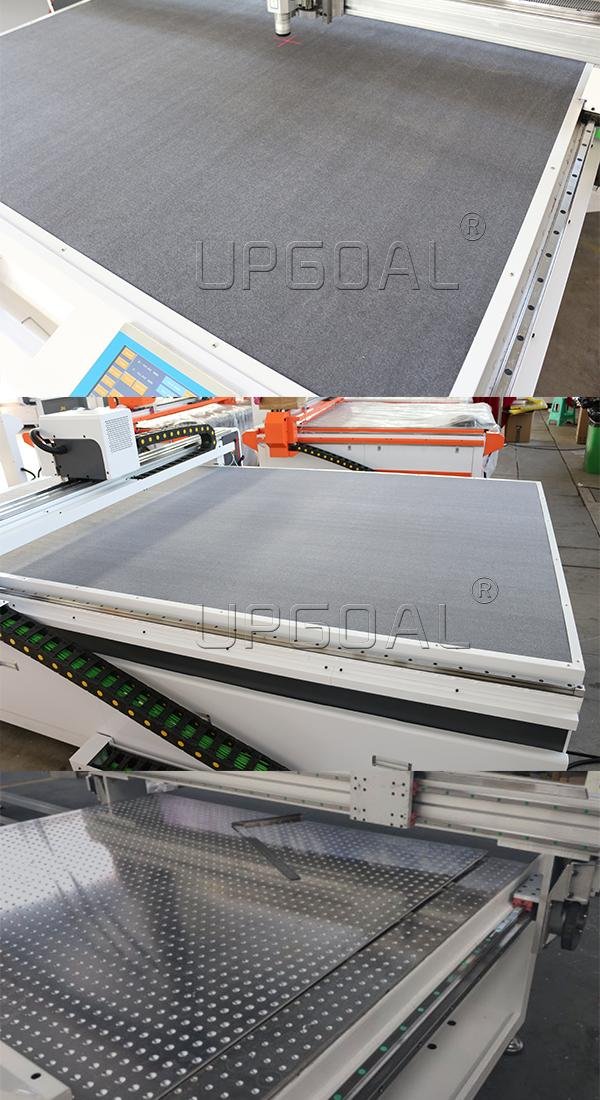 Whole cast aluminum vacuum table with imported felt, ensuring the machine stablity.
