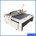 1. With dual tools apron: Pneumatic knife & Milling knife Tool  High power pneumatic knife: the air pressure control the upper and lower high-frequency vibration blade to cut off the material,  which is suitable for cutting of multi-layers, sponge, EVA , gasket and rubber & plastics products.  2.2kw air cooling milling knife tool: with high speed rotary tool,  makes the cutting edge of material be smoother, in addition to processing for hard materials,  can also process for foam material. Application: acrylic, wood, PVC foam sheet, PVC expansion sheet and other industries.