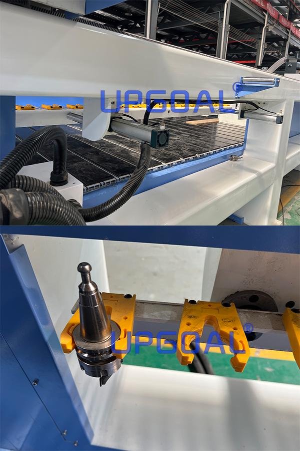  Linear type auto tool changer system, total 16 pcs(or more) bits in the tool magazine, can change the needed bits intelligently, saving bits changing time, improving efficiency.