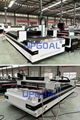 New Designed dual gantry combined fiber & co2 laser cutting system, one machine can cut both metal & non metal materials, each cuttting area all can be 1500*3000mm, save ccost. It is more stable than mixed CO2 laser cutter, which is mainly used for cutting metals (steel, aluminum, copper, brass, titanium, alloy, iron) and nonmetals (wood, plywood, MDF, plastic, acrylic, leather, fabric). 