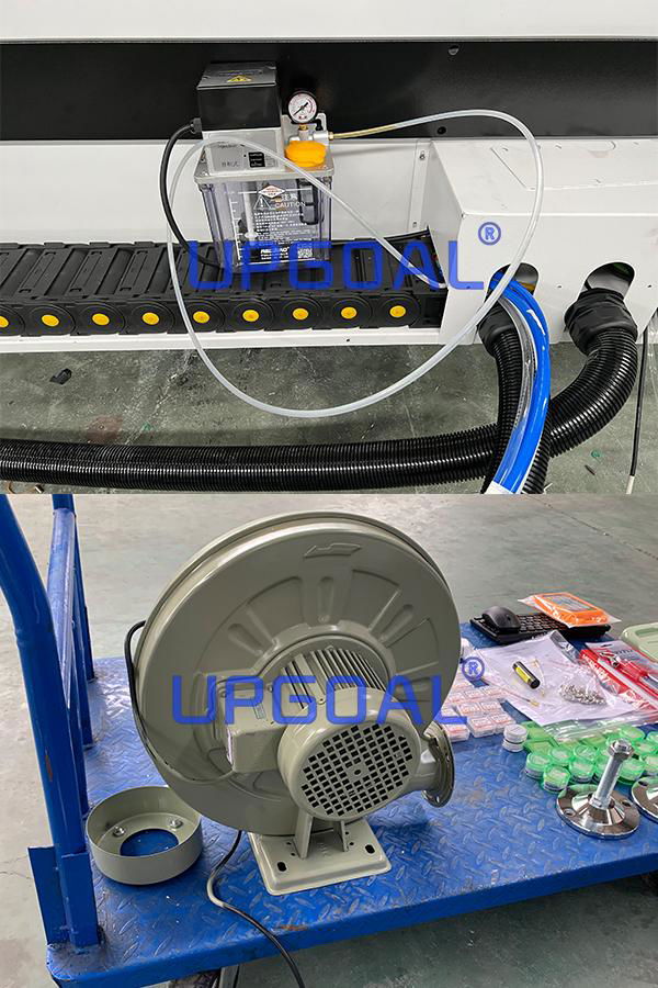 Auto lubrication system and air blower 750W for blow- off.