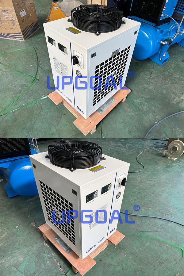 S&A Teyu Industrial chiller CWUL-1000, ensuring fiber laser and laser head can be cooled quickly to ensure that the laser machine has stable power even working at high temperature, high efficient and fast operation