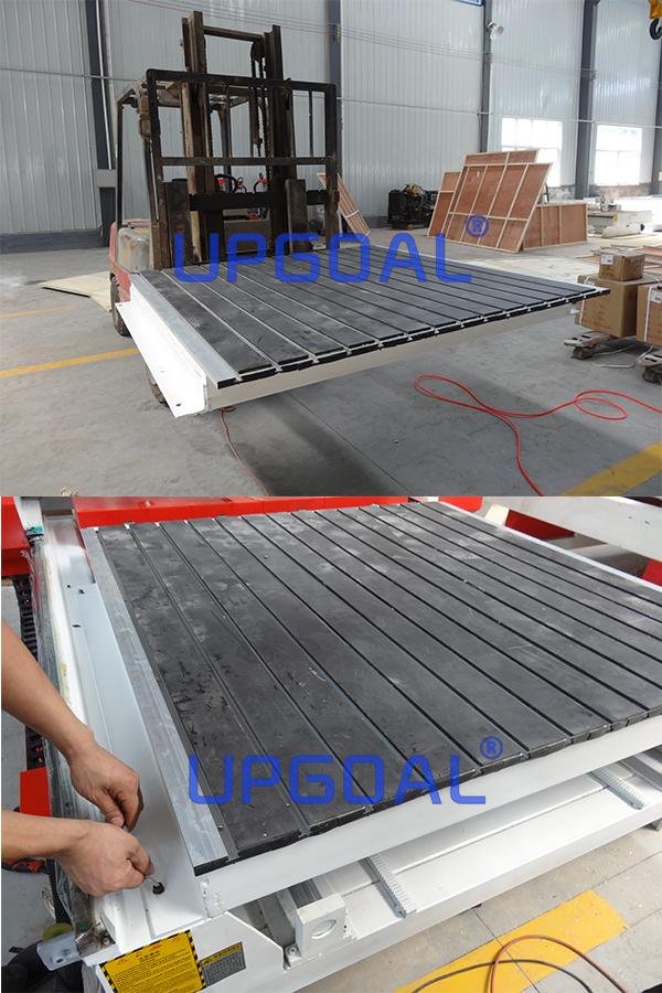 With removable 1500*1500mm aluminum T slot working table, can for flat materials processing also.