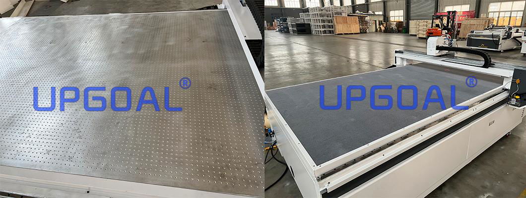 6. 8 zones partition aviation aluminum adsorption table with felt (4mm thickness,imported), better for different size matrial fixing, and ensuring the machine stablity.  7. Built-in  9.0KW high pressure air cooling vacuum pump with silencer, built-in design, high adsorption ability.