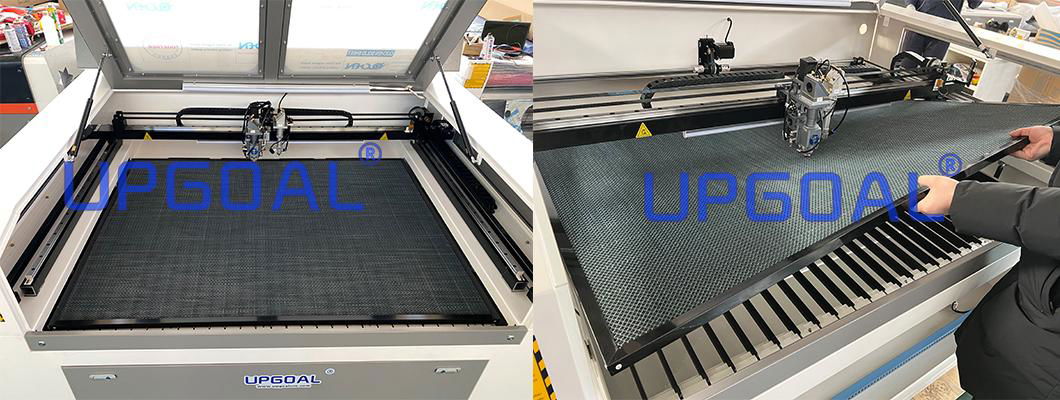 Honey Comb Table: applicable to various soft materials with good adsorption effect and low reflection ratio.  Knife Strip Table:  With oxidation treatment and low reflection ratio Ensured cutting quality  Auto Lifting Table for more thickness materials:Maximum Loading 50kgs with 300mm up-down distance.