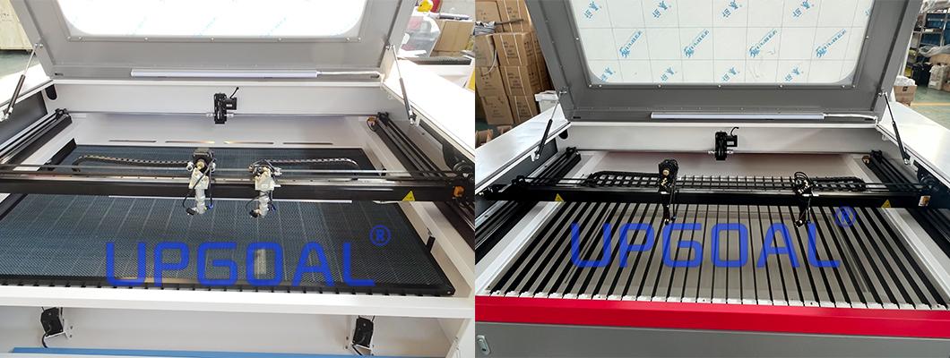 Honey Comb Table: applicable to various soft materials with good adsorption effect and low reflection ratio.  Knife Strip Table:  With oxidation treatment and low reflection ratio Ensured cutting quality  Auto Lifting Table for more thickness materials：Maximum Loading 50kgs with 200mm up-down distance.