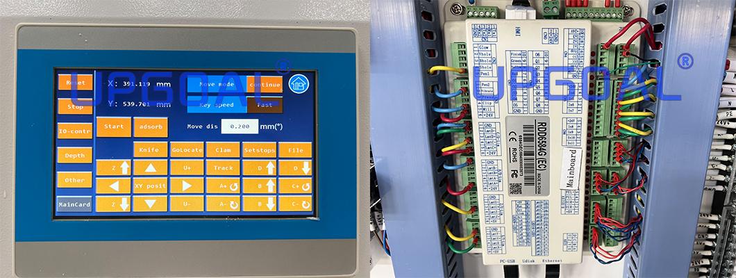 Adopted famous RuiDa RDD6584G touch screen control system supports both USB and Ethernet connection, has a knife cutting controller with tool direction following control function. It integrates the processing of tools such as vibrating cutters, round cutters, milling cutters, and pressing wheels. It also integrates feeding, circular punching, and V-shaped special punching. Hole, pen processing, red light positioning and a series of functions.