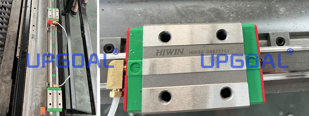 Gantry double-drive structure,with imported Hiwin, Taiwan Linear square guide rail with ball bearing slide block which ensure high weight capacity,  high precision, smooth and steady running.Taiwan YYC rack&pinion transmission system for XY-axis,improves the production efficiency.