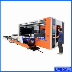 Full Enclosed 2KW Tube Plate Fiber Laser Cutting Machine with Exchange Table