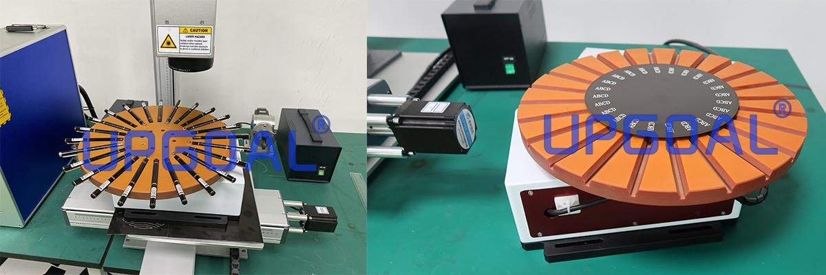  With 360degree turning rotary disc table, each time can for 24pcs pen marking, much improving marking efficiency.