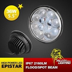Hot Sale Round 5.75" 36W Optical Len LED Driving Work Light Hi-low Beam In One 