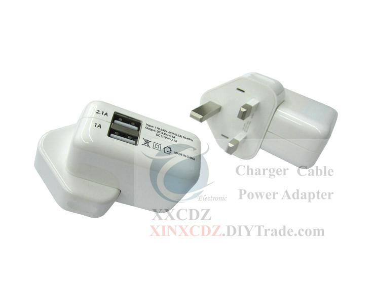 UK Double-USB Power Adapter 5V 2A For Cell Phone/Tablet 2