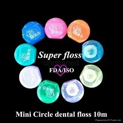 MINI Circle shape dental floss 10m with FDA/ISO