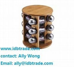 13pcs spice bottles with rotatable wooden rack