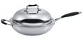 3ply stainless steel wok 32cm with silicon handle 1