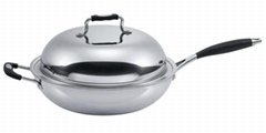 3ply stainless steel wok 32cm with silicon handle