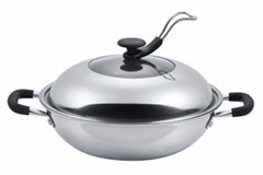 3ply stainless steel wok 32cm with single handle