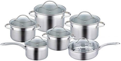 12pcs 3ply stainless steel cookware sets with lids