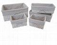 Set of 5 White Lined  Storage Baskets