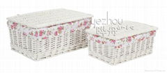 White Wicker Lined Lidded Baskets 2Pk