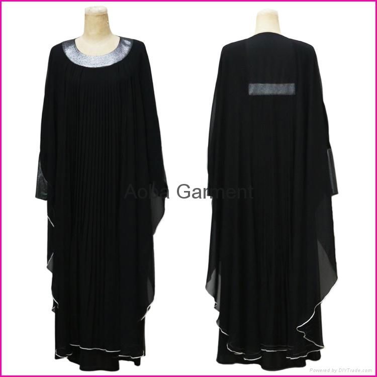 Elegant two Layer Plain Chiffon Beaded Baju Muslim Abaya 2014 2