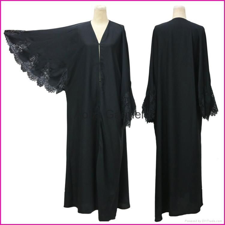 Elegant two Layer Plain Chiffon Beaded Baju Muslim Abaya 2014