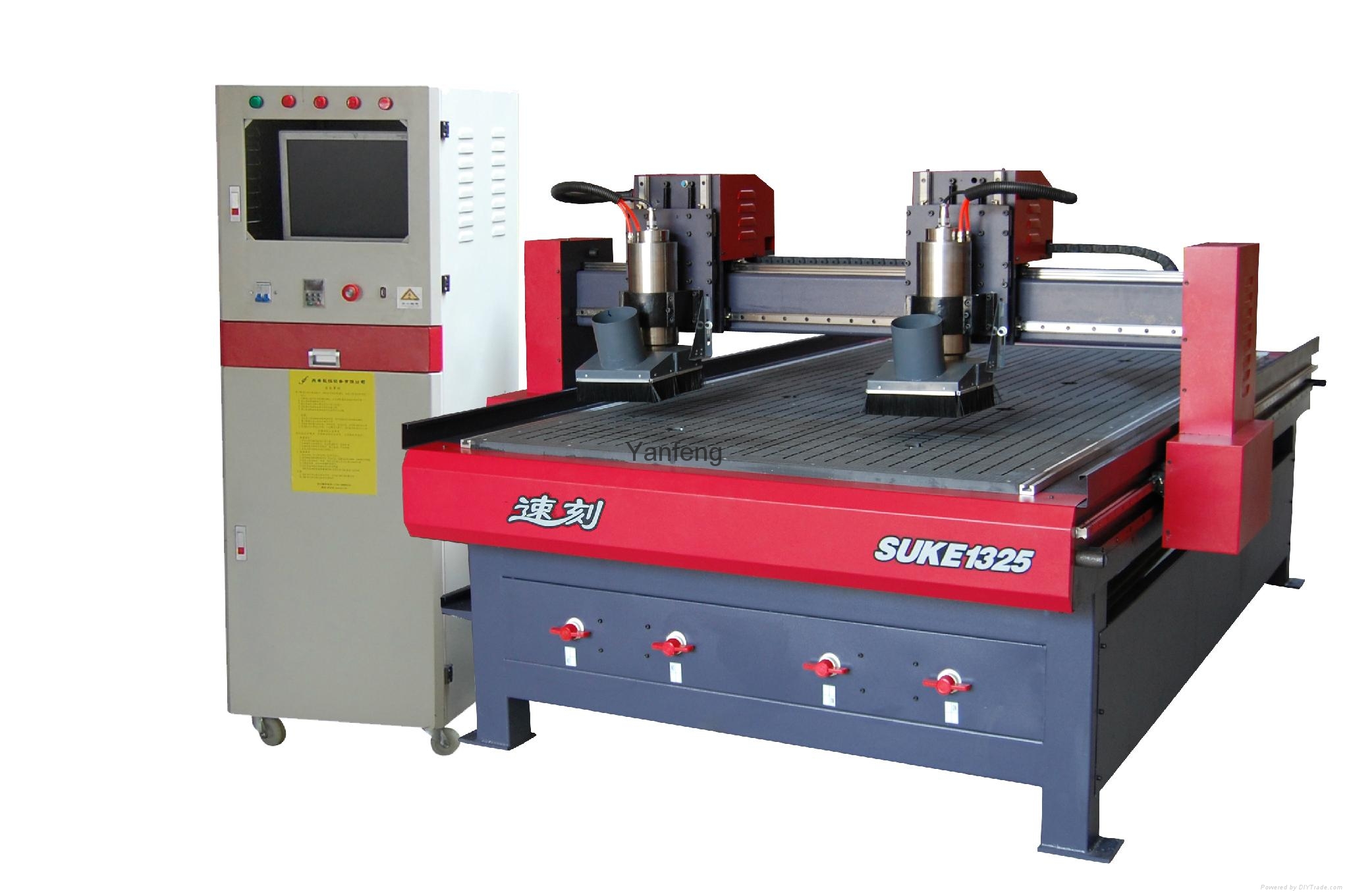 computer controlled two heads cnc wood carving machine with vaccum