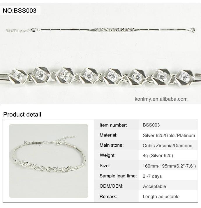 BSS004 wholesale 925 sterling silver cubic zirconia bracelet mirco pave jewelry 5