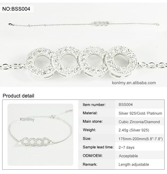 BSS004 wholesale 925 sterling silver cubic zirconia bracelet mirco pave jewelry 3