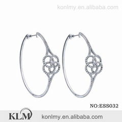 ESS032 wholesale hollow flower design 925 sterling silver hoop earrings