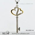 PSP144 key design double heart shape yellow plated 925 sterling silver valentine 1