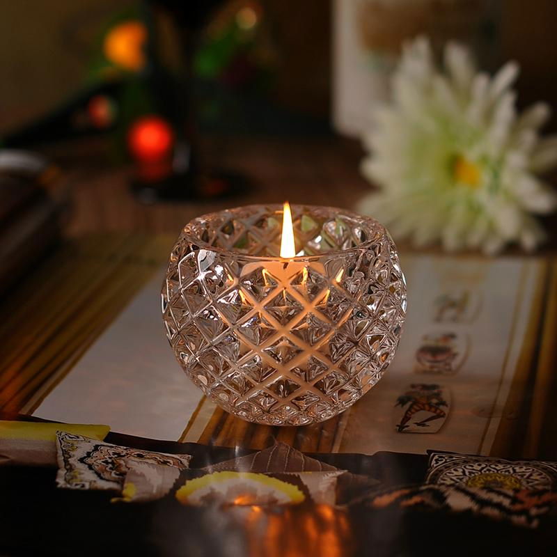Crystal clear engraved glass candle holder