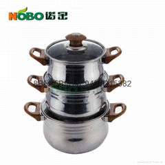 3 pcs stainless steel soup pots with glass lid  