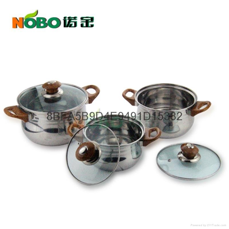 3 pcs stainless steel soup pots with glass lid   2