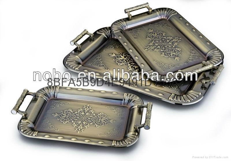 stainless steel bronze-coloured embossing serving tray set 2