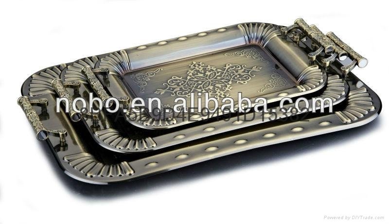 stainless steel bronze-coloured embossing serving tray set 3