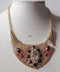 golden statement with shinning stone necklace