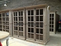 reclaimed wooden glass door bookcase