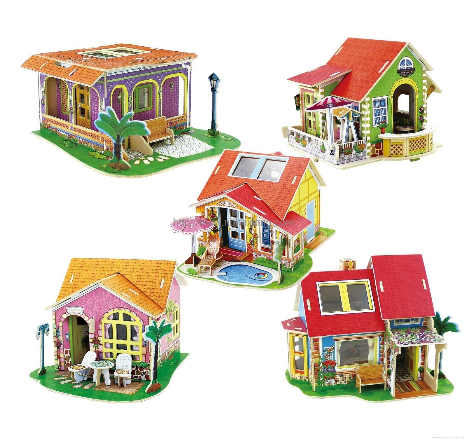 Dream Villa Series 5 Styles DIY 3D Wood House Puzzle with furniture