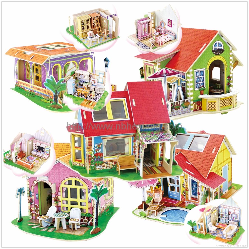 Dream Villa Series 5 Styles DIY 3D Wood House Puzzle with furniture 2