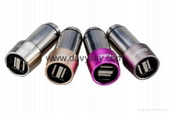 2.4 A dual USB Interfaces Stainless Steel In-Car Charging Adaptor