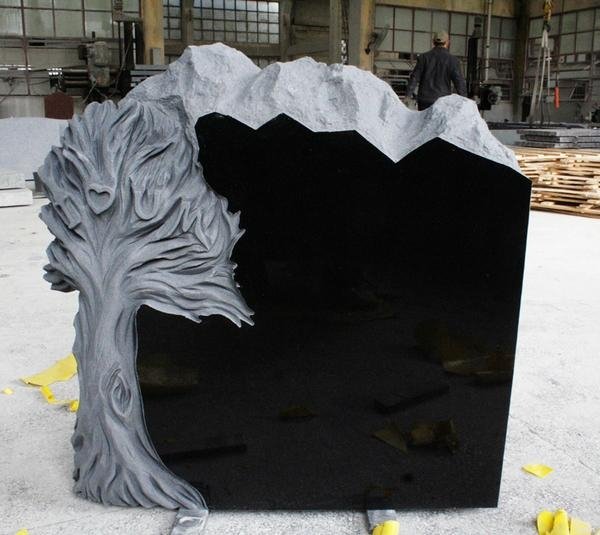 Shanxi Black Polished Tree Carving Tombstone & Monument 2