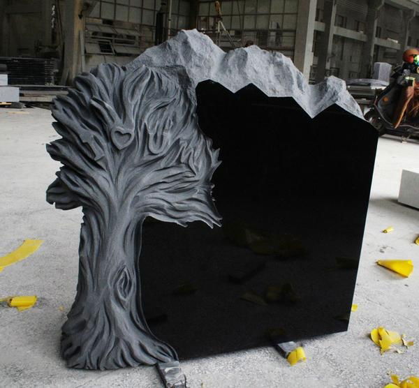 Shanxi Black Polished Tree Carving Tombstone & Monument 5