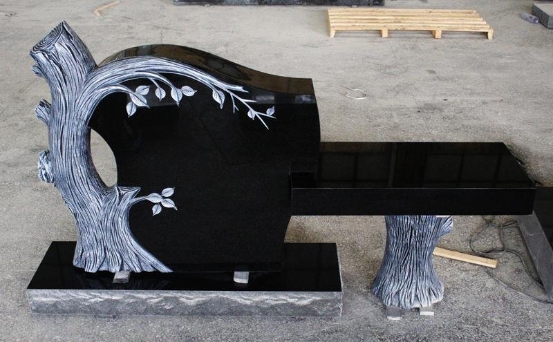 Indian Black Granite American Style Tree Shape Monument & Tombstone Bench