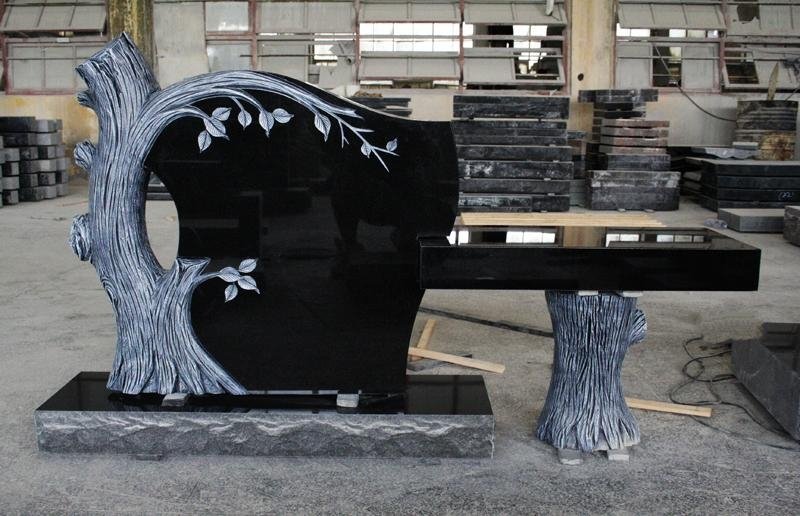 Indian Black Granite American Style Tree Shape Monument & Tombstone Bench 2