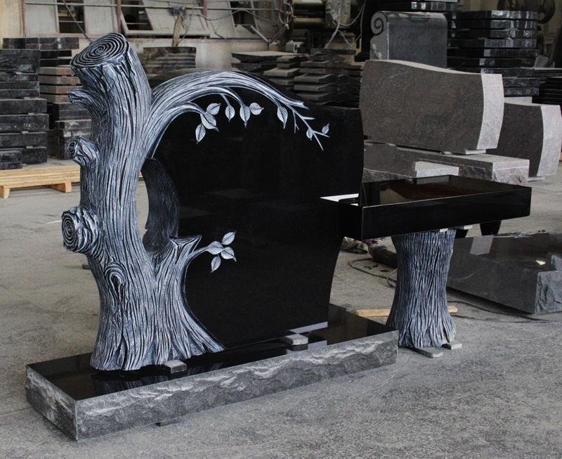 Indian Black Granite American Style Tree Shape Monument & Tombstone Bench 4