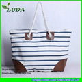 LUDA European-style canvas straw handbag stripes canvas straw beach bag shopping 1